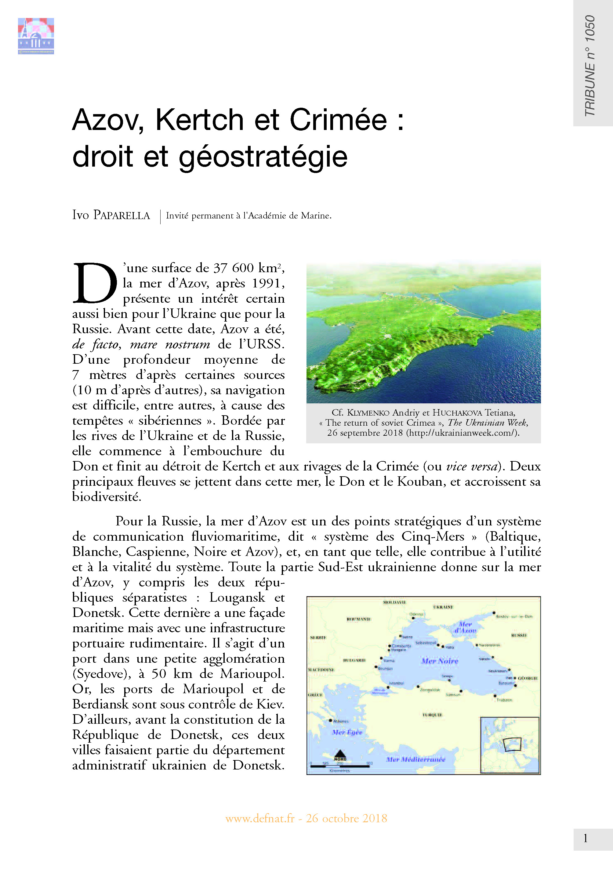 Azov, Kertch et Crimée : droit et géostratégie (T 1050)
